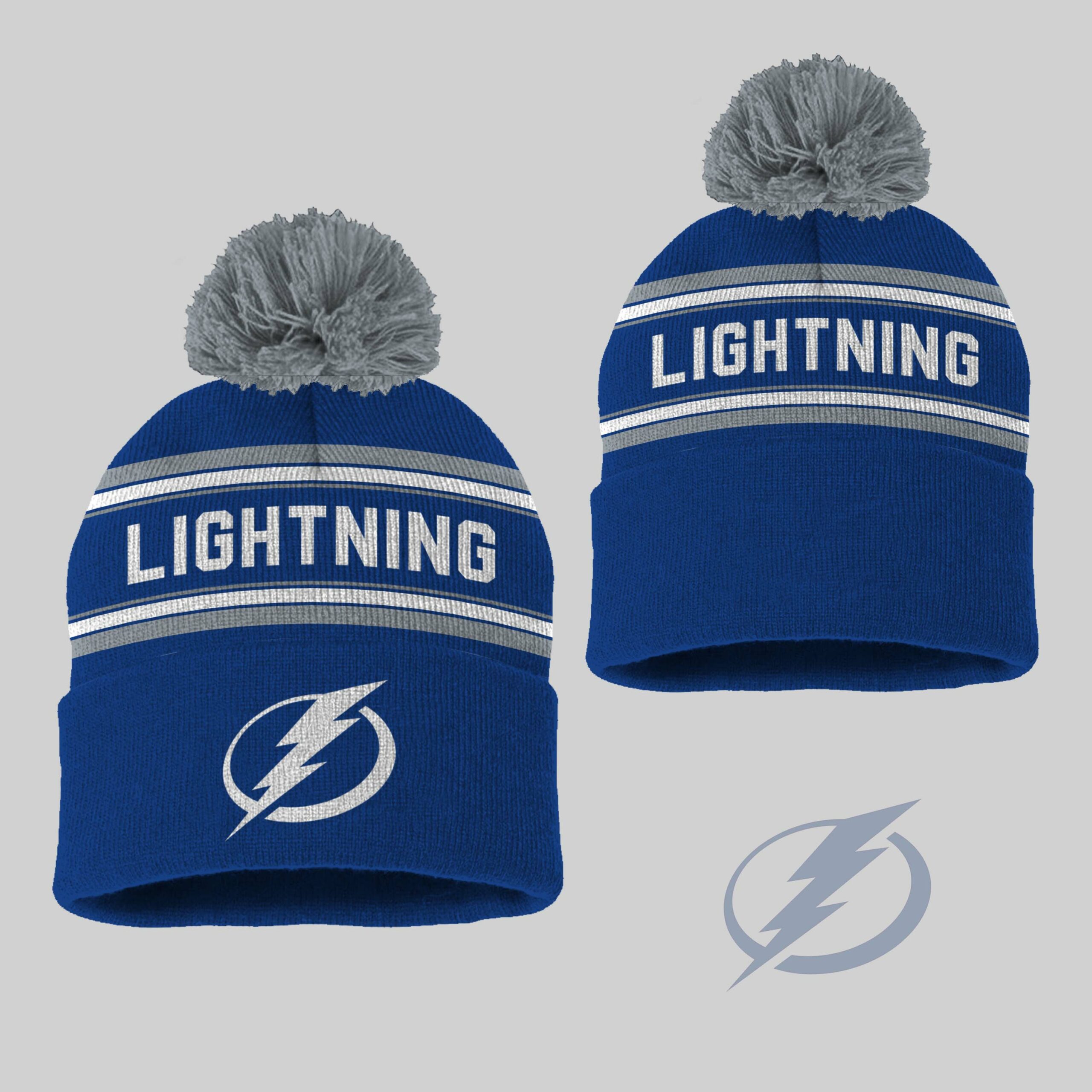 Men's Fanatics Branded Blue/White Tampa Bay Lightning Authentic Pro Cuffed Knit Hat with Pom