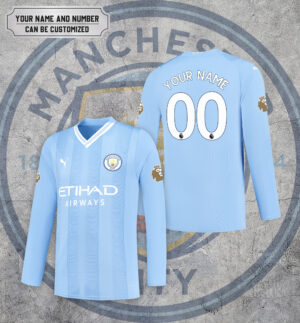 Mcfc Kids' Man City Home Long Sleeve Jersey 2023/24